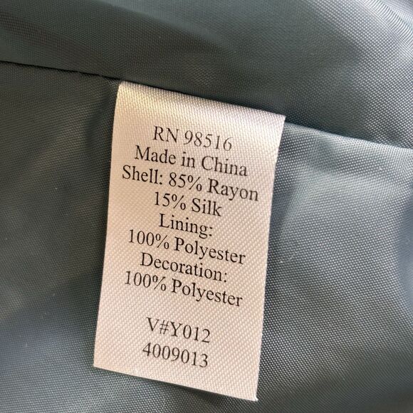 Coldwater Creek Large 14-16 Blue Silk Embroidered 3/4 Sleeve Open Front Jacket - Picture 7 of 7